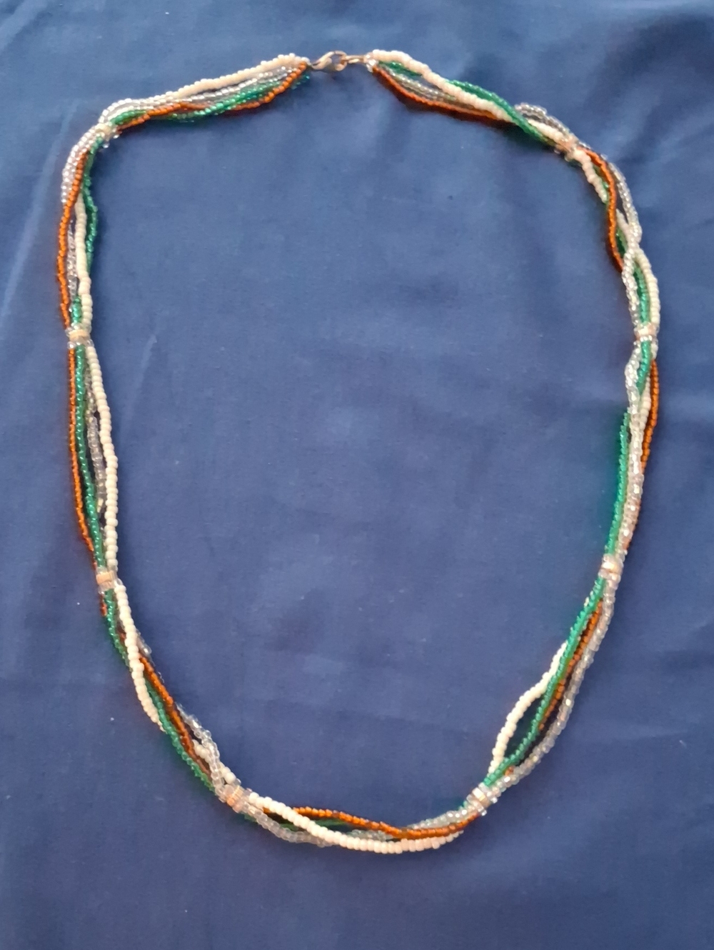 Multistrand Beaded Necklace in Green, White & Gold-Tone